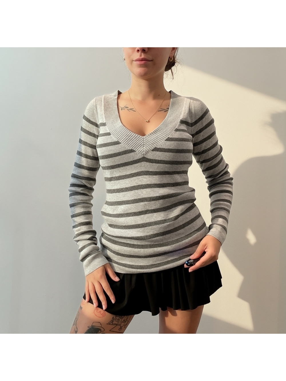 Express Gray Striped Knit Cardigan Size Small